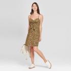 Women's Floral Strappy Tie Front Fit And Flare Dress - Xhilaration Truly Olive (green)