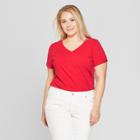 Women's Plus Size Short Sleeve V-neck Essential T-shirt - Ava & Viv Red