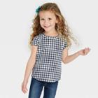 Toddler Girls' Gingham Check Short Sleeve T-shirt - Cat & Jack Navy Blue
