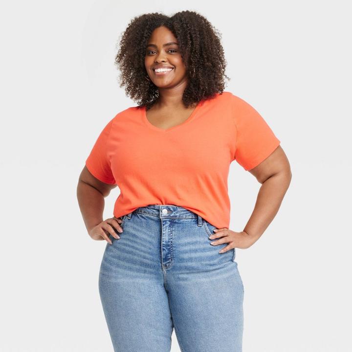 Women's Short Sleeve V-neck T-shirt - Ava & Viv Orange