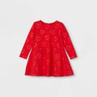 Toddler Girls' Heart Print Long Sleeve Dress - Cat & Jack Red