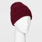 Women's Shaker Stitch Knit Cuff Beanie - A New Day Burgundy