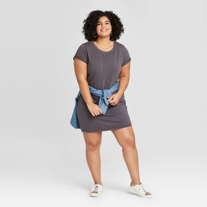 Women's Plus Size Short Sleeve T-shirt Dress - Universal Thread Gray 1x, Women's,