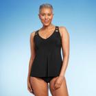 Women's Upf 50 Cut Out Strap Tankini Top - Aqua Green Black