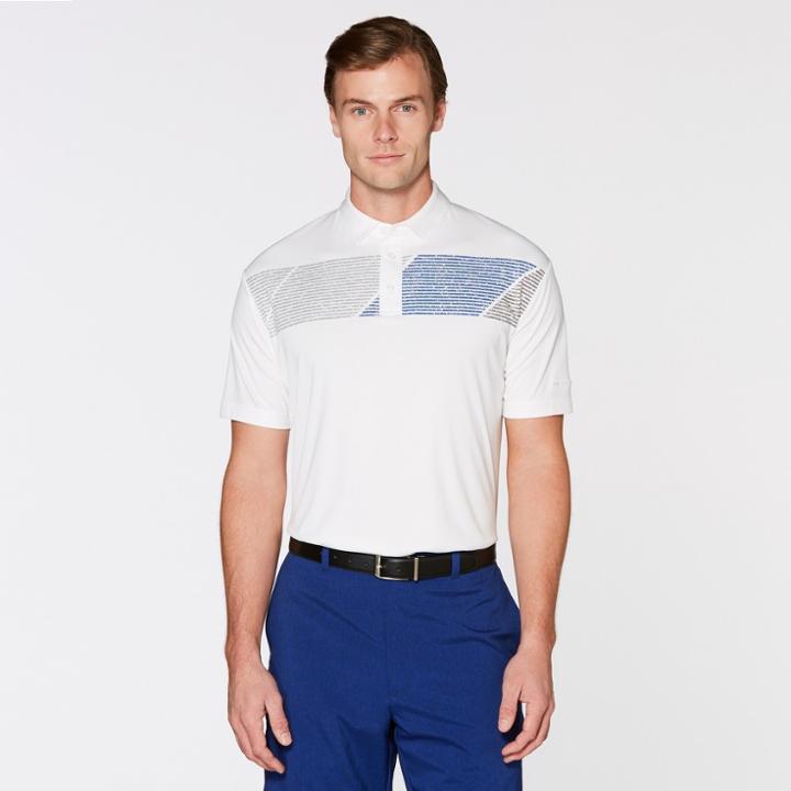 Men's Striped Distressed Print Polo Shirt - Jack Nicklaus Bright White