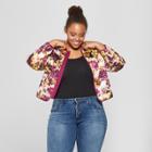 Women's Plus Size Floral Print Quilted Jacket - Ava & Viv Purple 3x,
