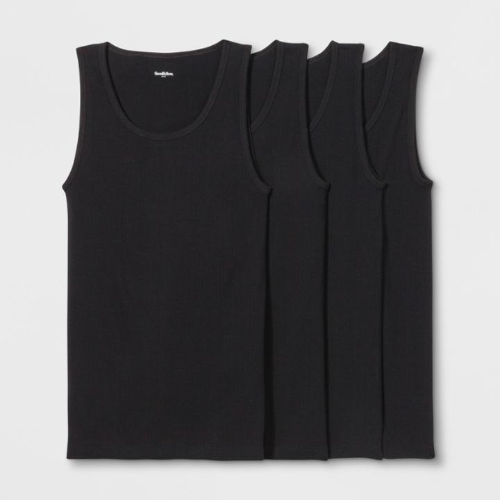 Men's Ribbed Tanks 4pk - Goodfellow & Co Black
