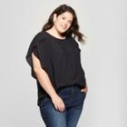 Women's Plus Size Flutter 3/4 Sleeve Blouse - Ava & Viv Black X