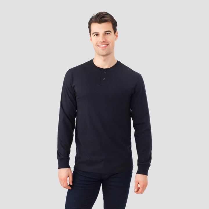 Fol Select Fruit Of The Loom Men's Long Sleeve Henley T-shirt - Black