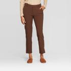 Women's Plaid Mid-rise Slim Ankle Pants - A New Day Brown