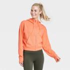 Women's Ribbed Fleece Cropped Hooded Sweatshirt - All In Motion Coral Orange