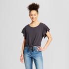Women's Ruffle Sleeve Tie-front Top - Mossimo Supply Co. Washed Black