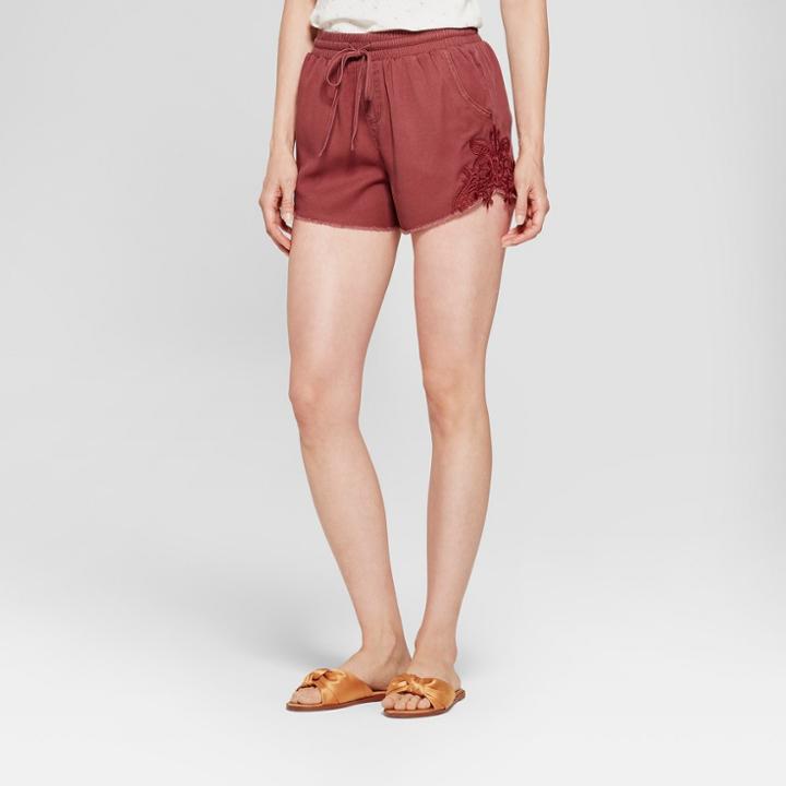 Women's Embroidered Frayed Shorts - Knox Rose Wine (red)