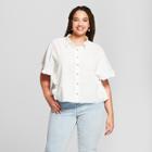 Women's Plus Size Ruffle Sleeve Button-down Shirt - Universal Thread White X