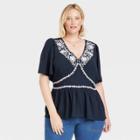 Women's Plus Size Short Sleeve Embroidered Top - Knox Rose Blue