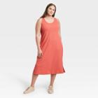 Women's Plus Size Rib Knit Tank Dress - A New Day Coral