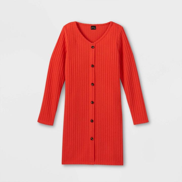 Girls' Cozy Button-front Long Sleeve Dress - Art Class Pink