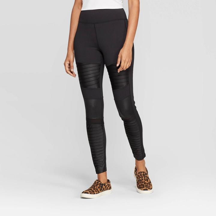 Women's High Waist Moto Leggings - A New Day Black S, Women's,