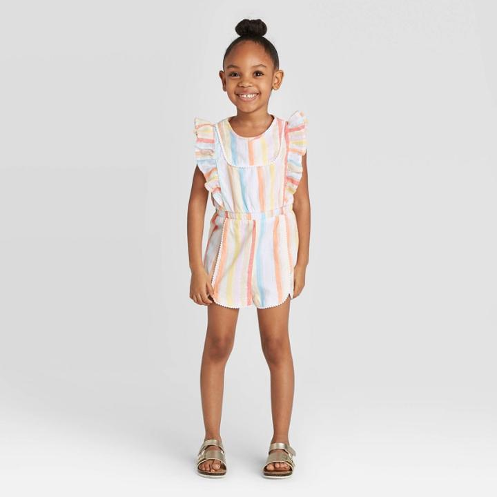 Toddler Girls' Striped Ruffle Sleeve Romper - Art Class 12m, Toddler Girl's,