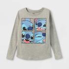 Girls' Disney Stitch Squares Long Sleeve Graphic T-shirt - Heathered Gray