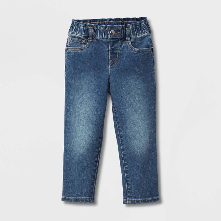 Toddler Girls' Mid-rise Relaxed Paperbag Waist Jeans - Cat & Jack Medium Wash 12m,