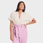 Women's Plaid Short Sleeve Top - A New Day Black/white