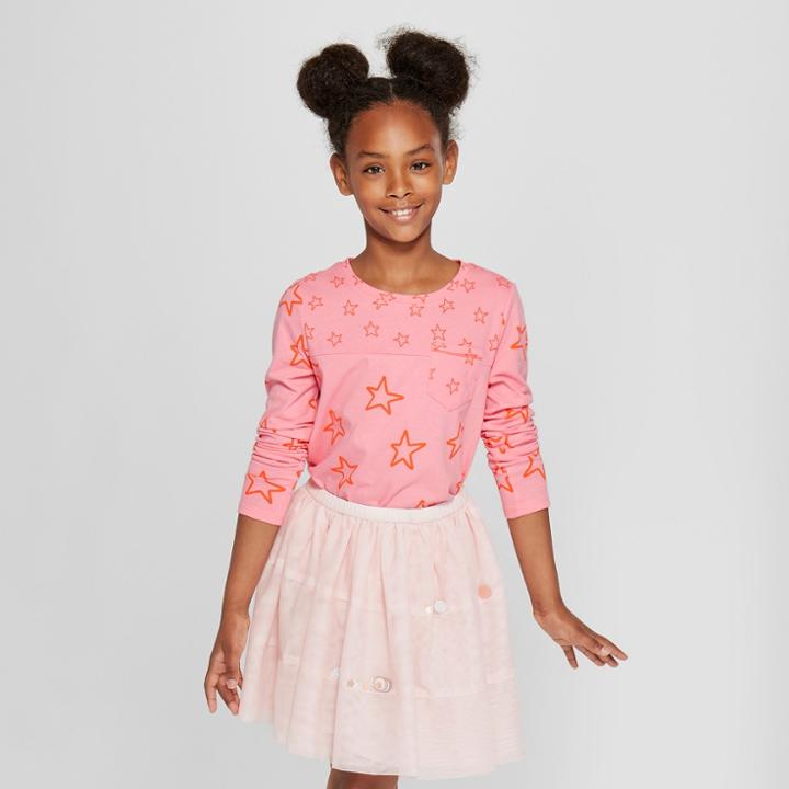 Girls' Star Long Sleeve Pocket T-shirt - Cat & Jack Pink