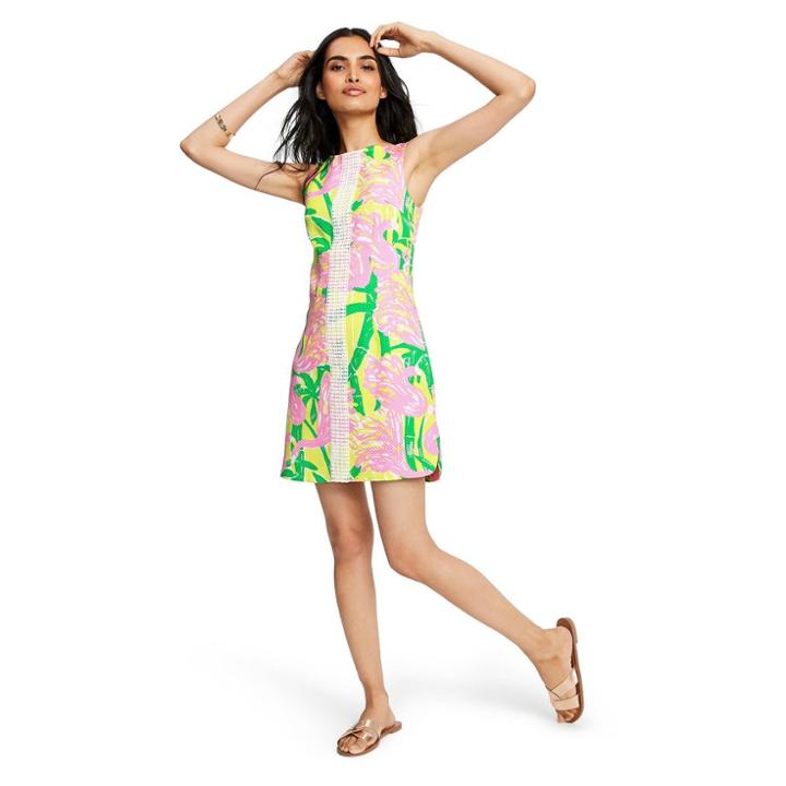 Women's Fan Dance Sleeveless Round Neck Shift Mini Dress - Lilly Pulitzer For Target Pink/yellow 16, Women's, Green Pink
