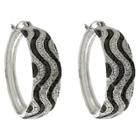 Target 0.02 Ct.t.w. Round-cut Diamond Accent Black And White Wave Design Prong Set Hoop Earrings Silver Plated, Black/white