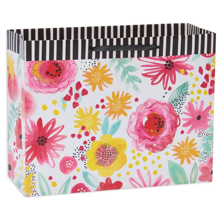 Spritz Gift Bag Birthday Girl Florals On White -