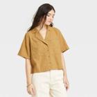Women's Short Sleeve Button-down Shirt - Universal Thread Brown