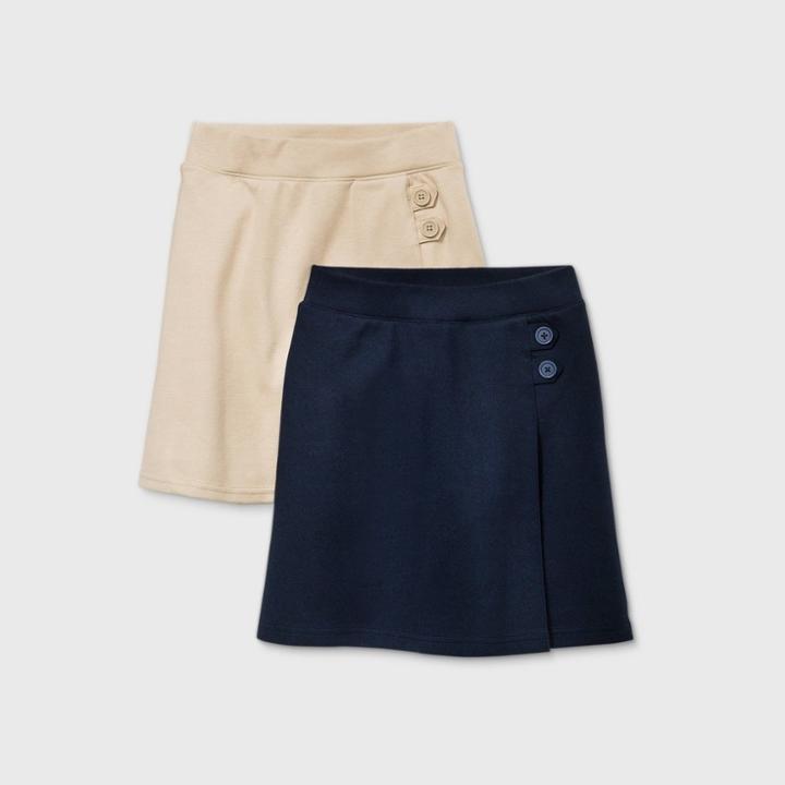 Girls' 2pk Stretch Uniform Knit Skorts - Cat & Jack Khaki Xxl