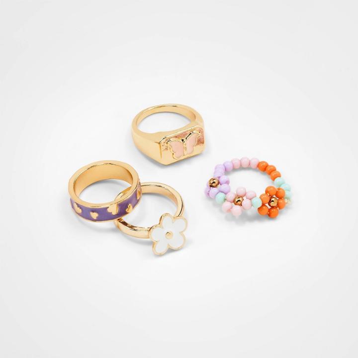 Girls' 4pk Mixed Ring Set With Flower Band And Daisy Spinner Ring - Art Class , Gold