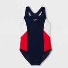 Speedo Girls' Colorblock Racerback One Piece Swimsuit - Red/blue
