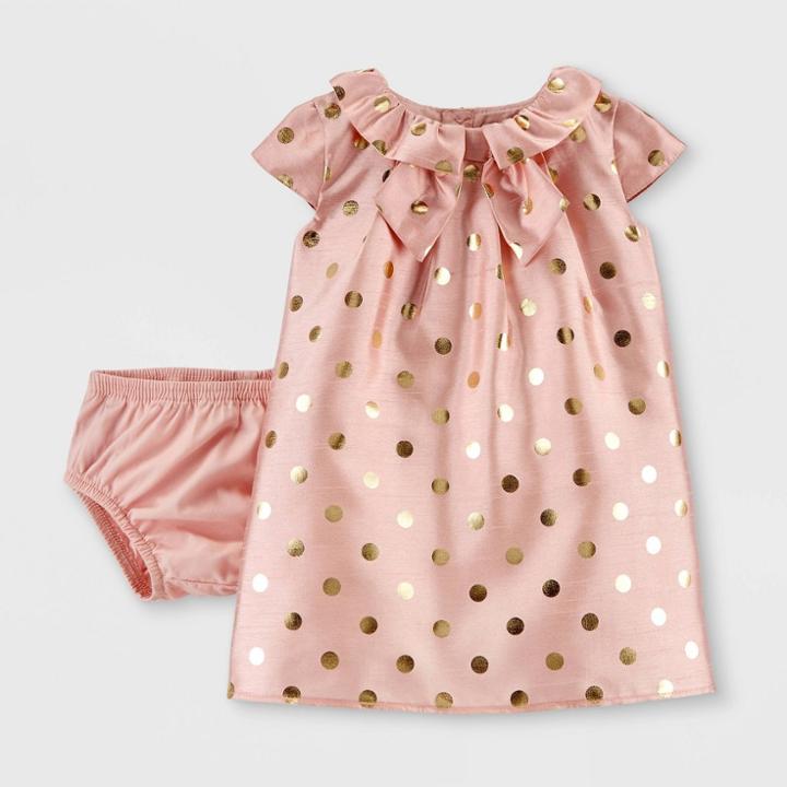 Baby Girls' Holiday Dot Dress - Just One You Made By Carter's Peach Newborn, Girl's, Pink