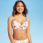 Women's Light Lined Front Tie Textured Bikini Top - Shade & Shore Grapefruit Print 32a, Women's, Orange