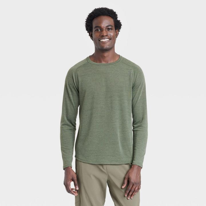 Men's Merino Wool Long Sleeve Athletic Top - All In Motion Heathered Olive Green