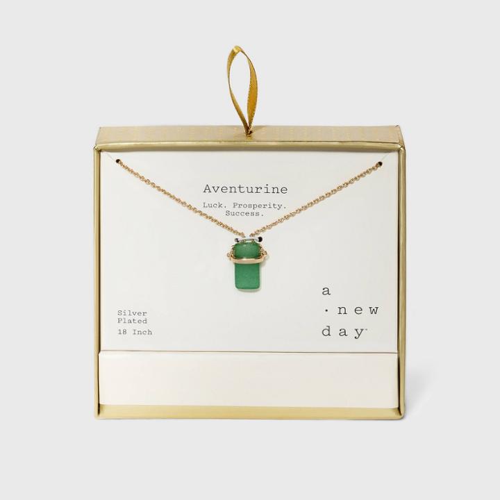 Silver Plated Aventurine Stone With Gold Finish Necklace - A New Day Green