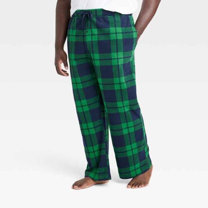 Men's Big & Tall Plaid Microfleece Pajama Pants - Goodfellow & Co Dark Green