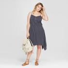 Women's Plus Size Striped Asymmetrical Button Front Dress - Universal Thread Navy 2x, Size: