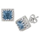 2 4/7 Tcw Tiara Sterling Silver Princess-cut Aquamarine Crown Earrings, Women's, Aquamarine/silver