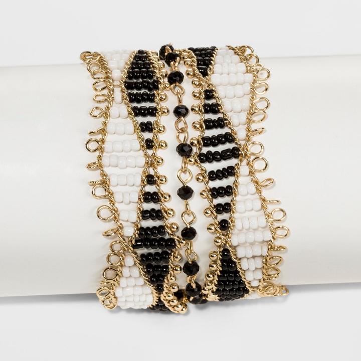 Beaded Seedbead Bracelet - A New Day Gold/black/white,