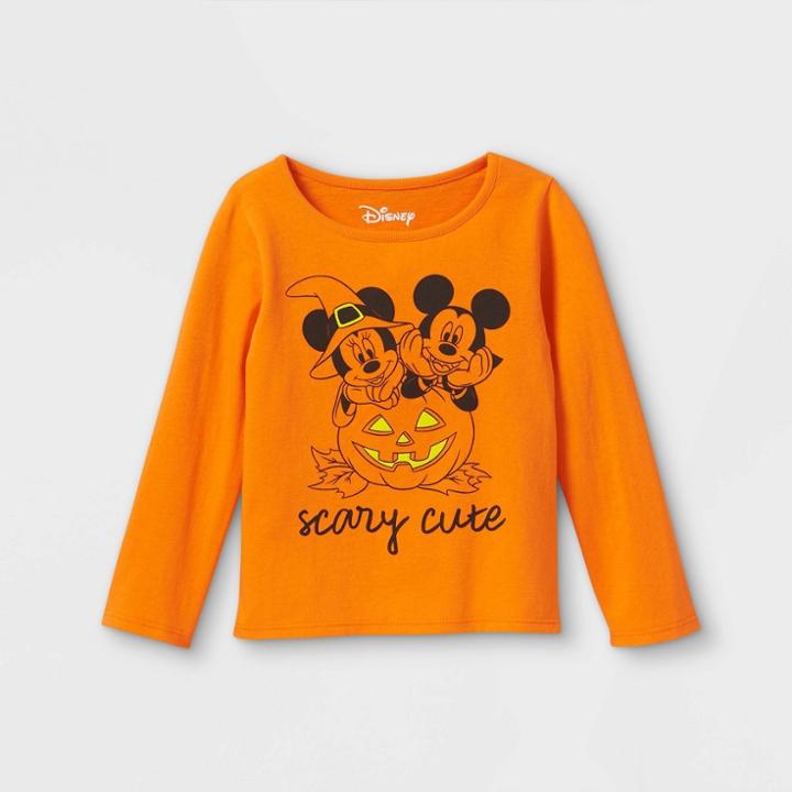Toddler Girls' Minnie Mouse Scary Cute Halloween Long Sleeve T-shirt - Orange