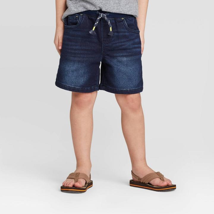 Toddler Boys' Waist Jean Shorts - Cat & Jack Dark Wash 12m, Toddler Boy's, Blue