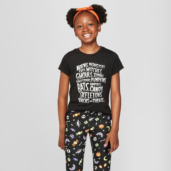 Girls' Short Sleeve Halloween Tricks And Treats T-shirt - Cat & Jack Black