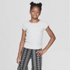 Girls' Lettuce Edge Short Sleeve Rib T-shirt - Art Class Gray