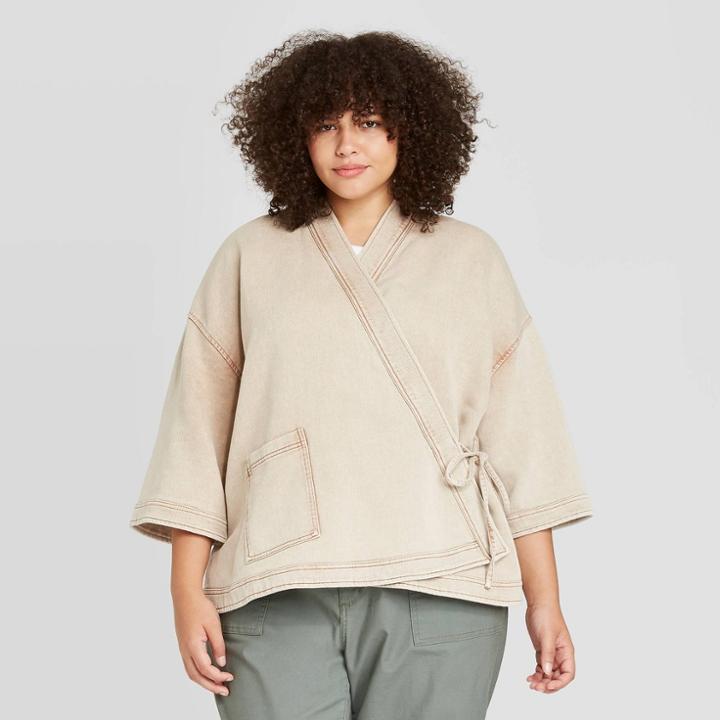 Women's Plus Size Neutral Overcoat Jacket - Universal Thread Nude