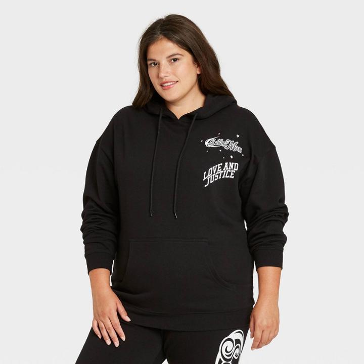 Women's Sailor Moon Plus Size Hooded Graphic Sweatshirt - Black