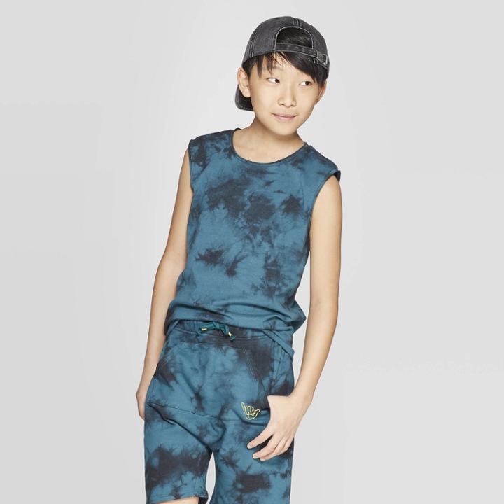 Boys' Tye Die Tank Top - Art Class Black M(8-10), Black Blue