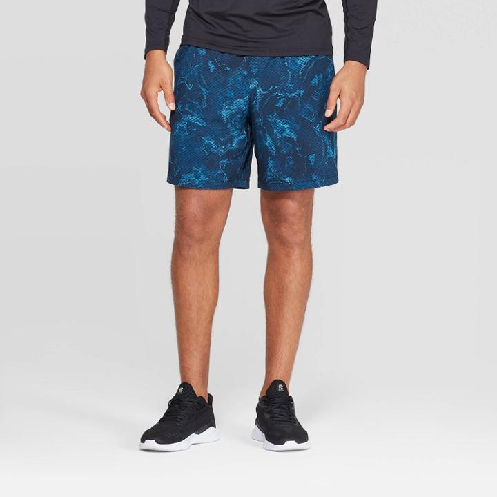 Men's 7 Camo Print Run Shorts - C9 Champion Marbilize Teal Paradise S, Men's, Size: Small, Marbilize Blue Paradise